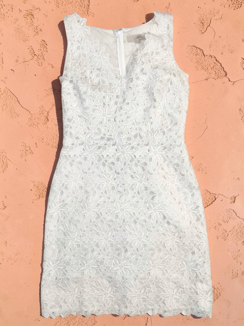 Loft 6 White Floral Eyelet Lace Dress Sleeveless V Neck Romantic Feminine